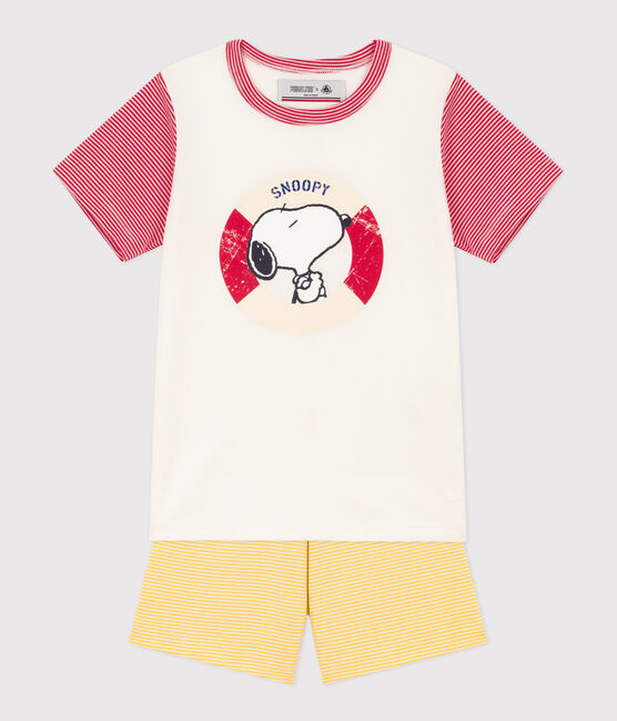 Children's Unisex Petit Bateau X Snoopy Cotton Playsuit MARSHMALLOW white/MULTICO white