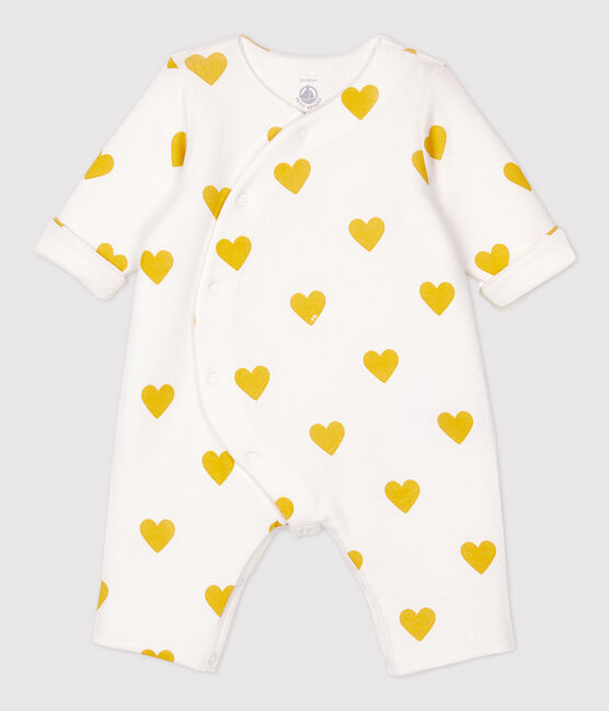 Baby Girls' Yellow Heart Pattern Organic Cotton Jumpsuit MARSHMALLOW white/OCRE yellow