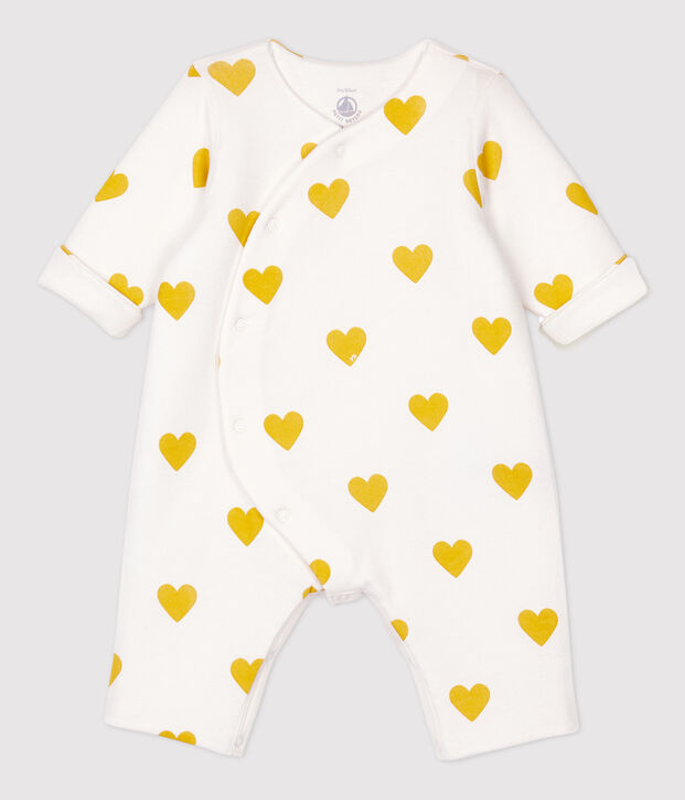 Baby Girls' Yellow Heart Pattern Organic Cotton Jumpsuit white/yellow