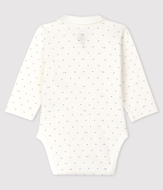 Unisex long-sleeved bodysuit with collar MARSHMALLOW white/ACIER blue