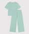 Women's wide-leg stripy cotton pyjamas ALOEVERA green/MARSHMALLOW white