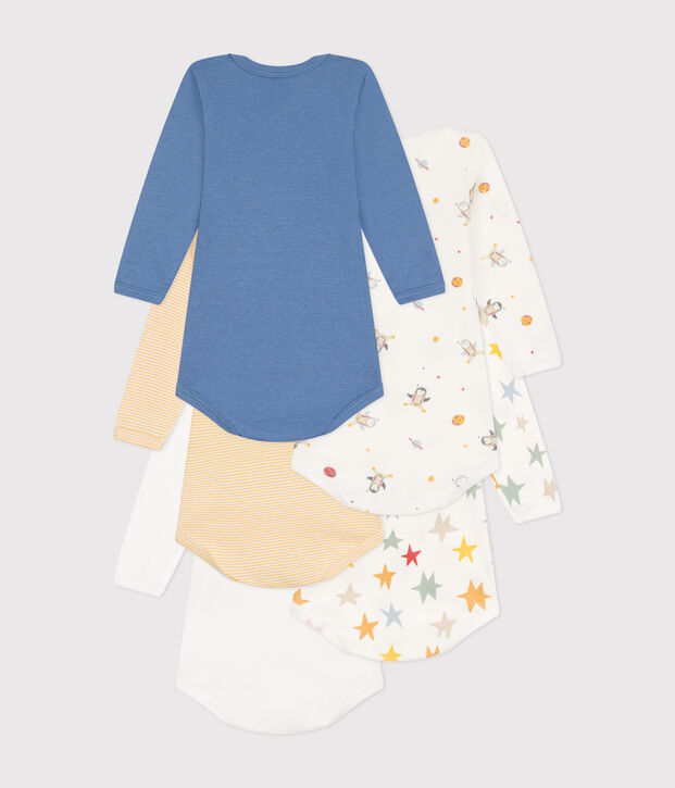 Babies' long-sleeved space-print cotton bodysuits - 5-pack multicolor