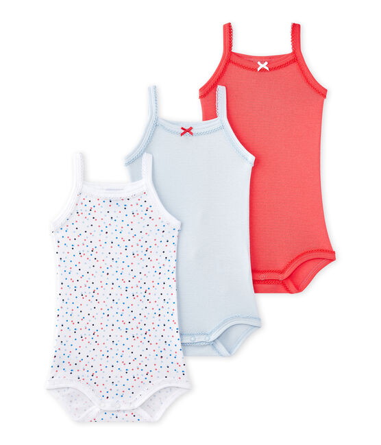 Set of 3 baby girls' bodysuits with straps. LOT white