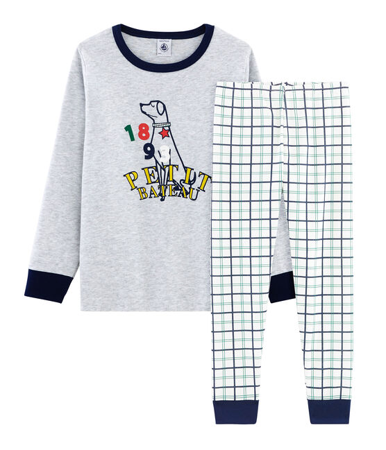 Boys' Tube Knit and Rib Knit Pyjamas MARSHMALLOW white/MULTICO white