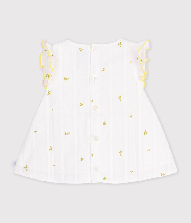 Babies' sleeveless cotton blouse with a floral print white/green