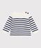 Babies' stripy wool and cotton sailor-style jumper MARSHMALLOW blue/SOIR