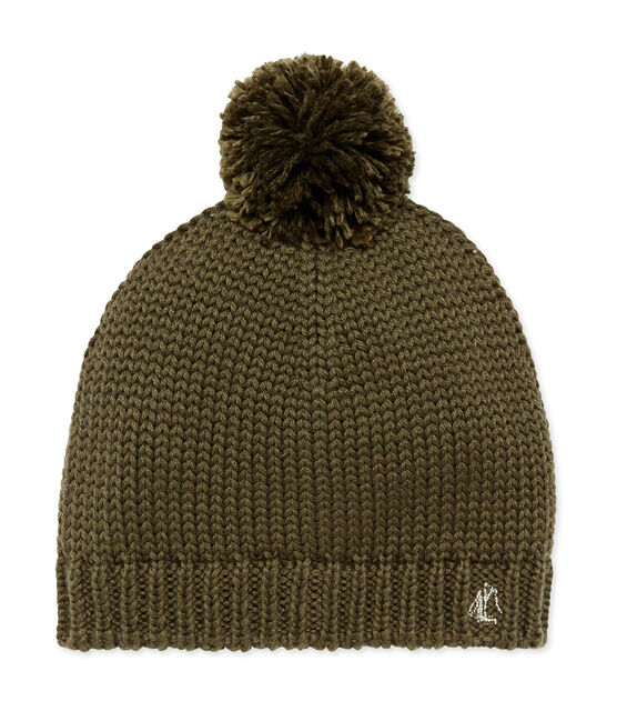 Child's wool blend pompom cap CROCODILE green