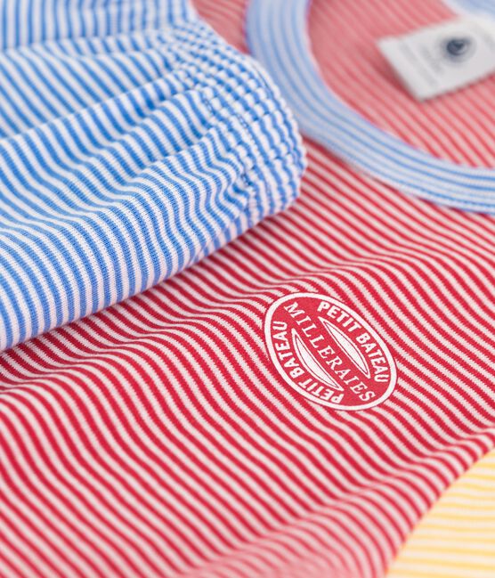 Boys' Blue Red and Yellow Pinstriped Short Cotton Pyjamas PEPS red/MULTICO white