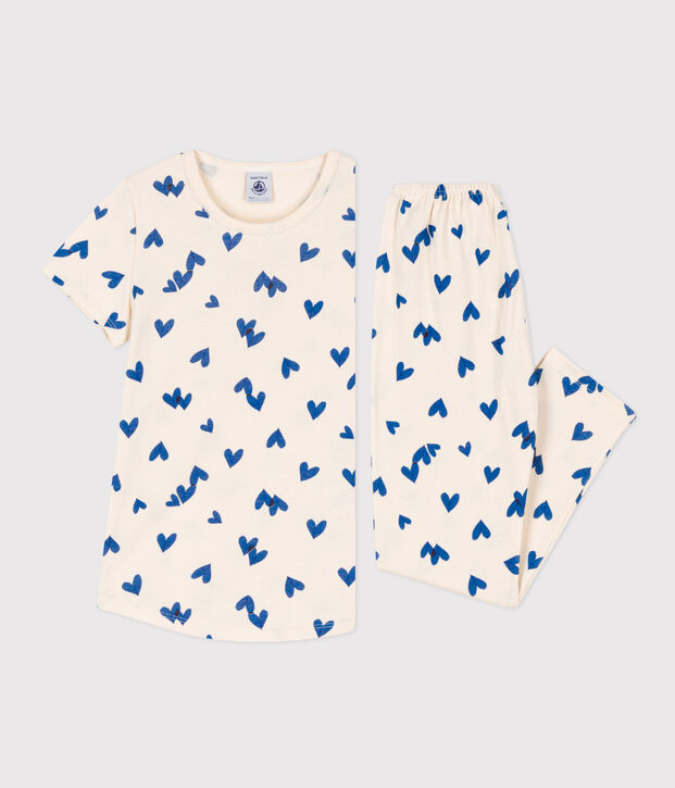 Girls' Short-Sleeved Cotton Pyjamas Ecru/multicolor