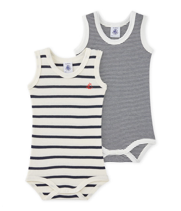 Pack of 2 baby boy sleeveless striped bodysuits white