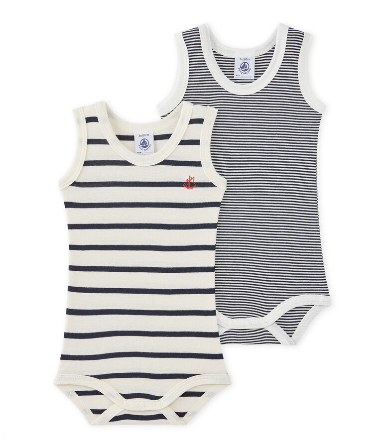 Pack of 2 baby boy sleeveless striped bodysuits LOT white