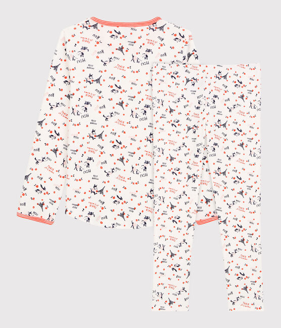 Girls' Paris Print Organic Cotton Pyjamas MARSHMALLOW white/MULTICO white