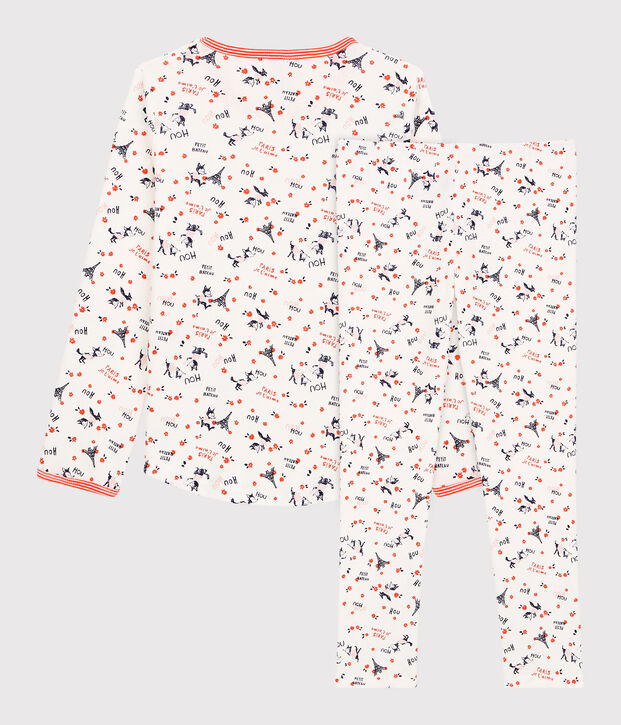 Girls' Paris Print Organic Cotton Pyjamas white/multicolor