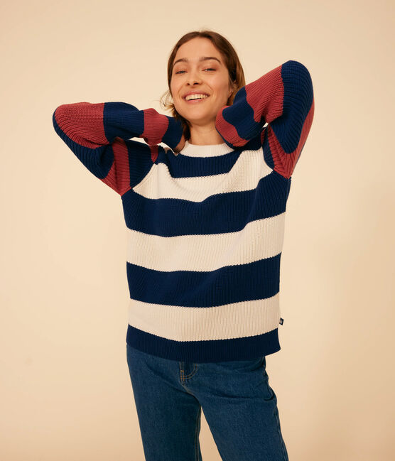 Women's Striped Cotton Pullover AVALANCHE white/MULTICO