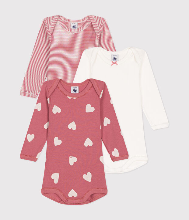 Babies' long-sleeved heart pattern cotton bodysuits - 3-pack multicolor