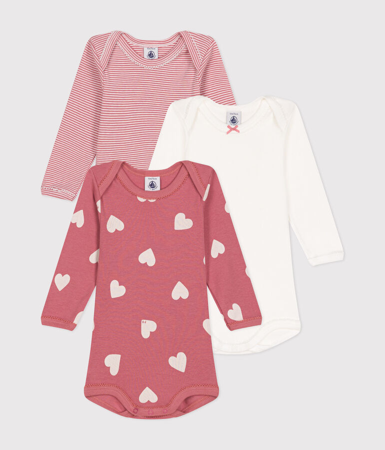 Babies' long-sleeved heart pattern cotton bodysuits - 3-pack multicolor