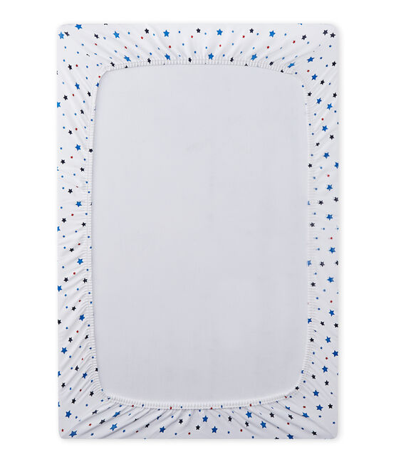 Baby boy's fitted crib sheet with stars ECUME white/MULTICO white