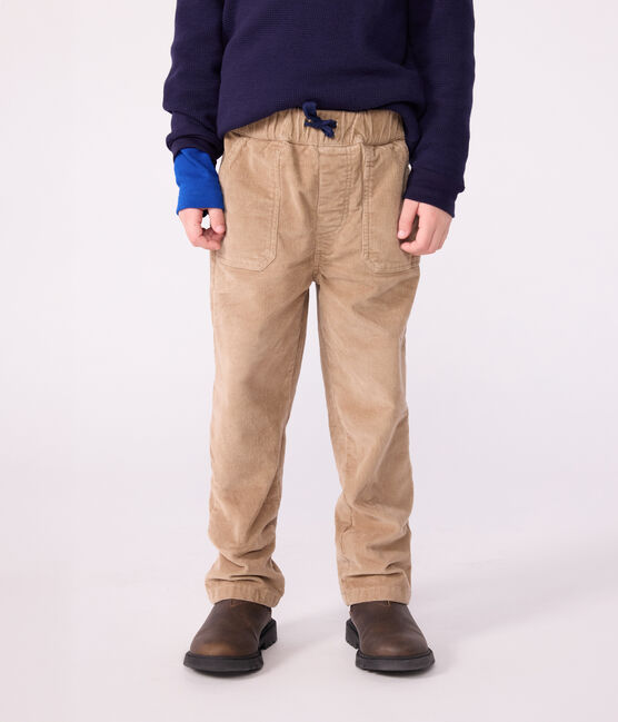 Children's straight plain corduroy trousers ROCHE CLAIR beige