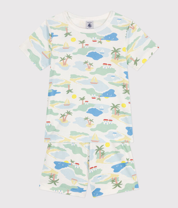 Children's short printed cotton pyjamas white/multicolor