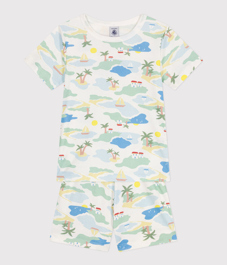 Children's short printed cotton pyjamas white/multicolor