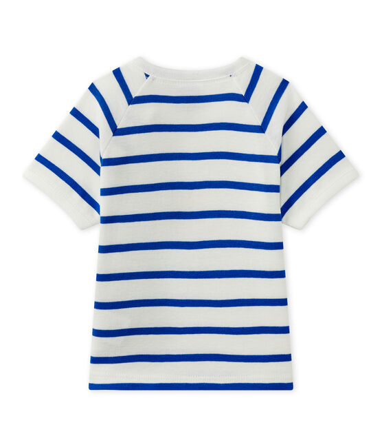 Baby boy's short-sleeved T-shirt MARSHMALLOW white/PERSE blue