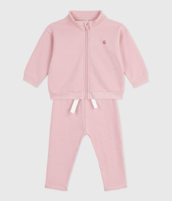 Babies' sweatshirt and trousers set in plain cotton JOLI pink
