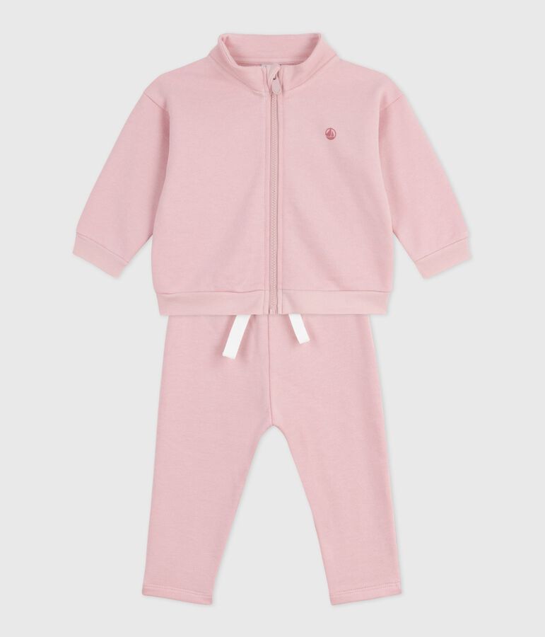 Babies' sweatshirt and trousers set in plain cotton pink