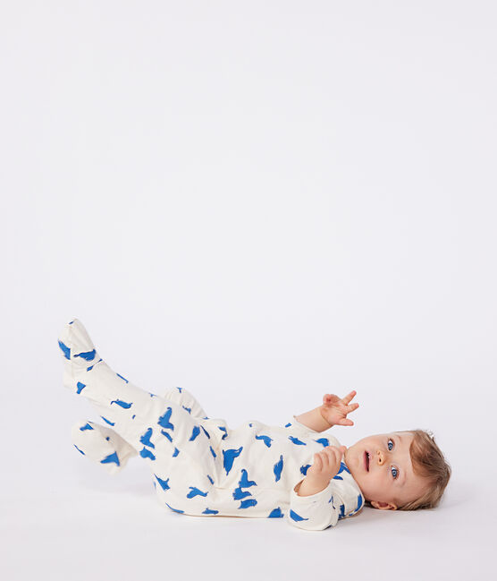 Babies' walrus pattern tube-knit pyjamas AVALANCHE white/MULTICO