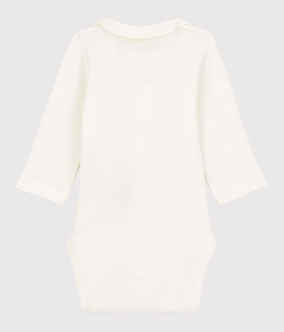 Babies' Organic Cotton Bodysuit with Embroidered Collar MARSHMALLOW white