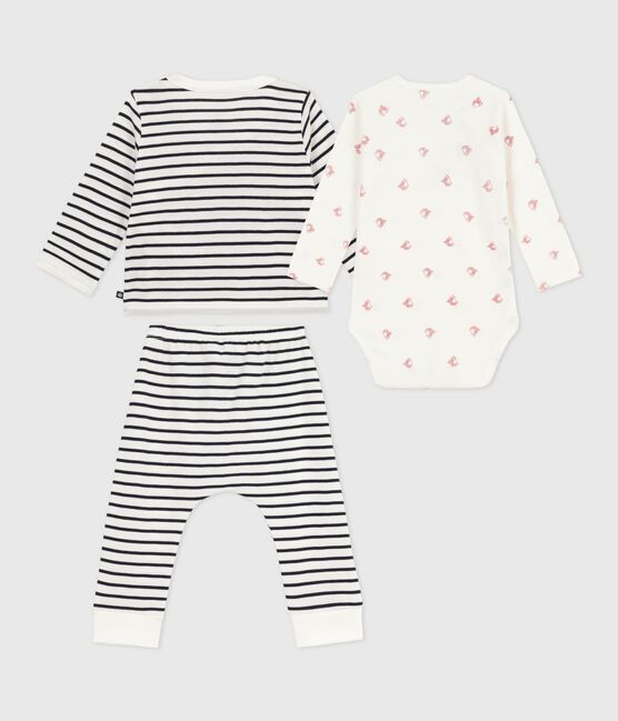 3-piece baby set with sailor top and boat print bodysuit MARSHMALLOW white/SMOKING blue