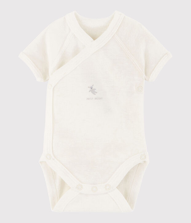 Unisex Babies' Short-Sleeved Wrapover Bodysuit white