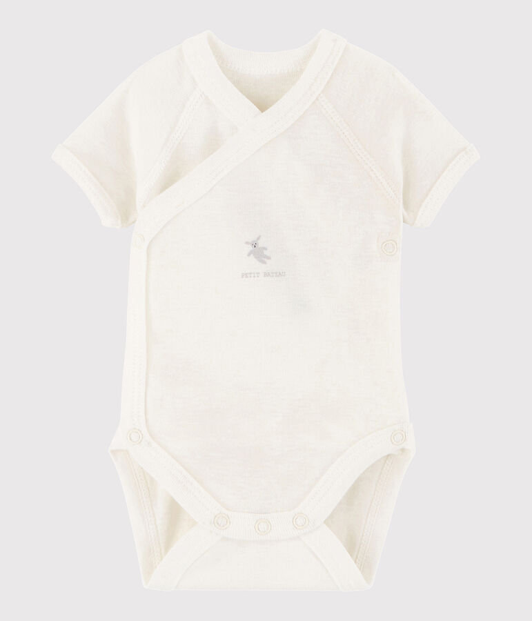 Unisex Babies' Short-Sleeved Wrapover Bodysuit white