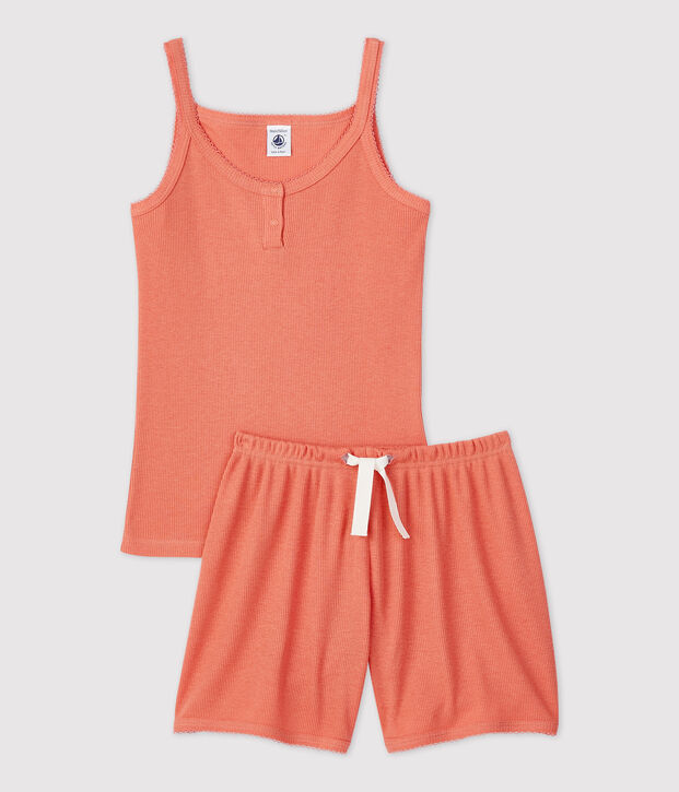 Girls' Plain Papaya Cotton and Tencel Short Pyjamas pink