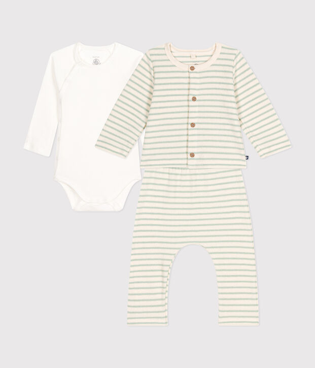 Babies' Terry Outfit - 3-Piece Set Ecru/green