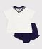 ifBabies' 2-piece cotton outfit, the T-shirt top has a sailor collar multicolor