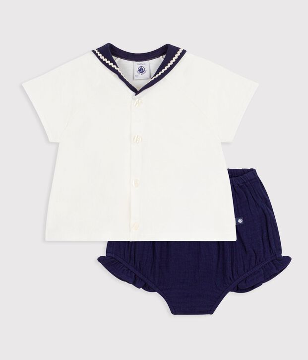 ifBabies' 2-piece cotton outfit, the T-shirt top has a sailor collar multicolor