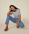 The iconic short-sleeved stripy rib knit T-shirt for women MARSHMALLOW white/SMOKING blue