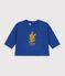 Babies' long-sleeved plain cotton T-shirt with a motif blue