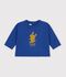 Babies' long-sleeved plain cotton T-shirt with a motif blue