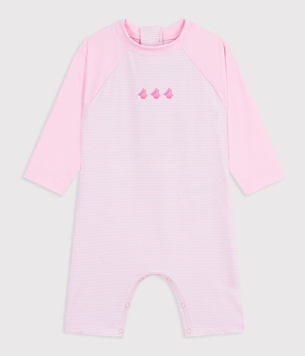 Babies' UV-protection swimming onesie pink/white