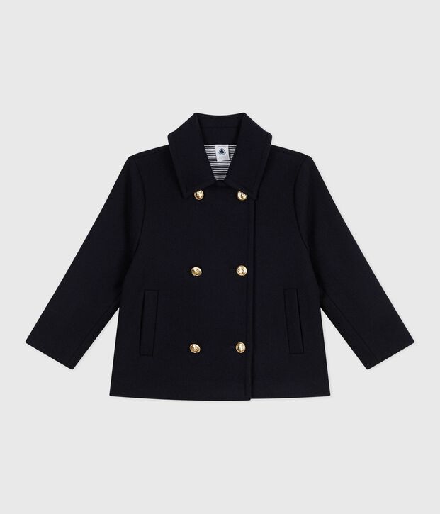 Children's coat in plain woollen broadcloth blue