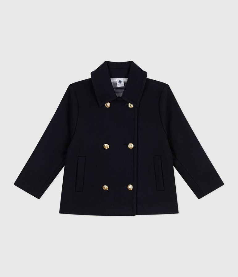 Children's coat in plain woollen broadcloth blue