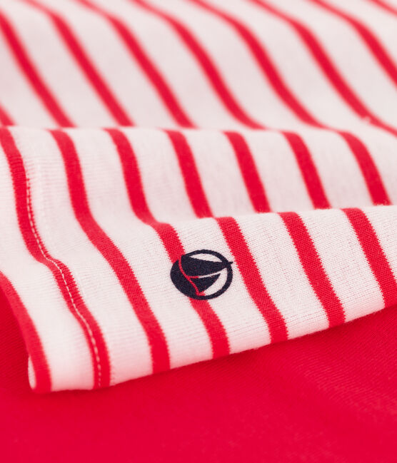 Girls' Stripy Cotton Short Pyjamas MARSHMALLOW white/MULTICO white