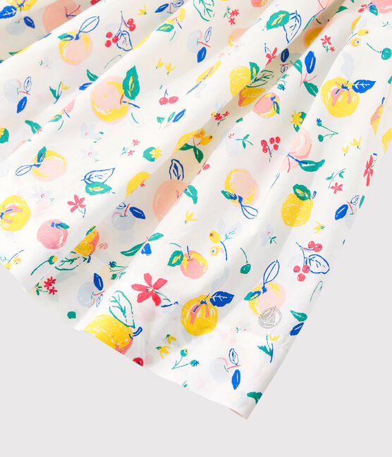Girls' Short-Sleeved Poplin Dress MARSHMALLOW white/MULTICO white