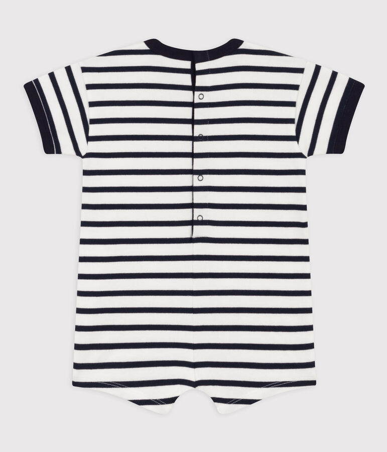 Babies' Thick Jersey Striped Playsuit MARSHMALLOW white/SMOKING blue