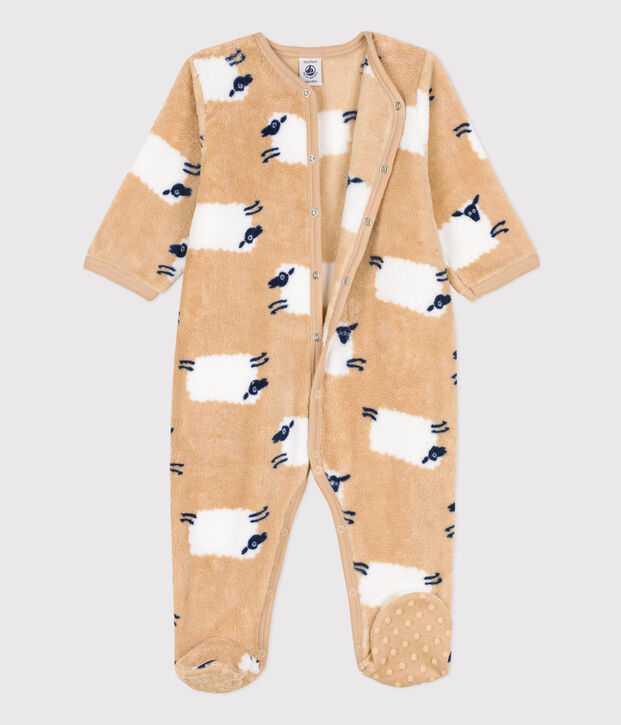 Fleece onesie for baby beige/multicolor