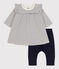 Babies' Sailor Striped Cotton Tube Knit Dress with Leggings MARSHMALLOW white/SMOKING blue