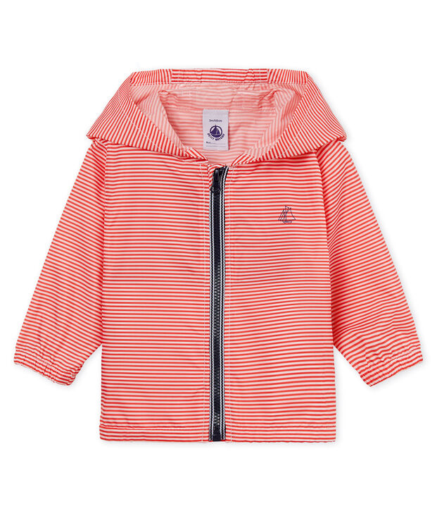 Unisex stripy windbreaker for babies pink/white