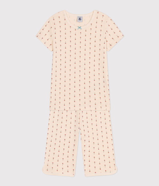 Children's Floral Print Cotton Capri Pyjamas AVALANCHE white/MULTICO
