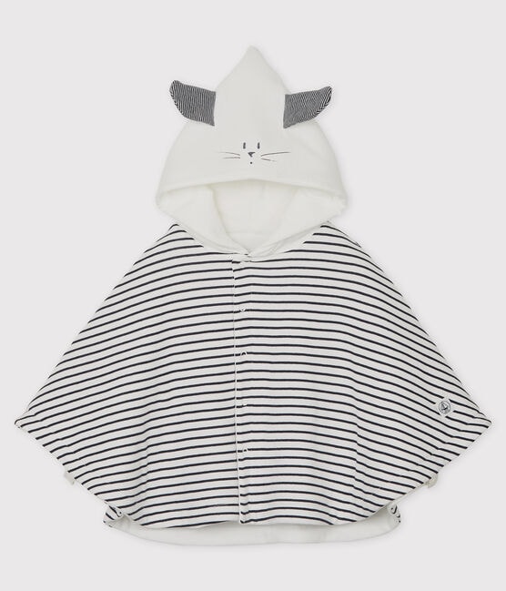 Babies' Striped Organic Cotton Cape With Hood SMOKING blue/MARSHMALLOW white